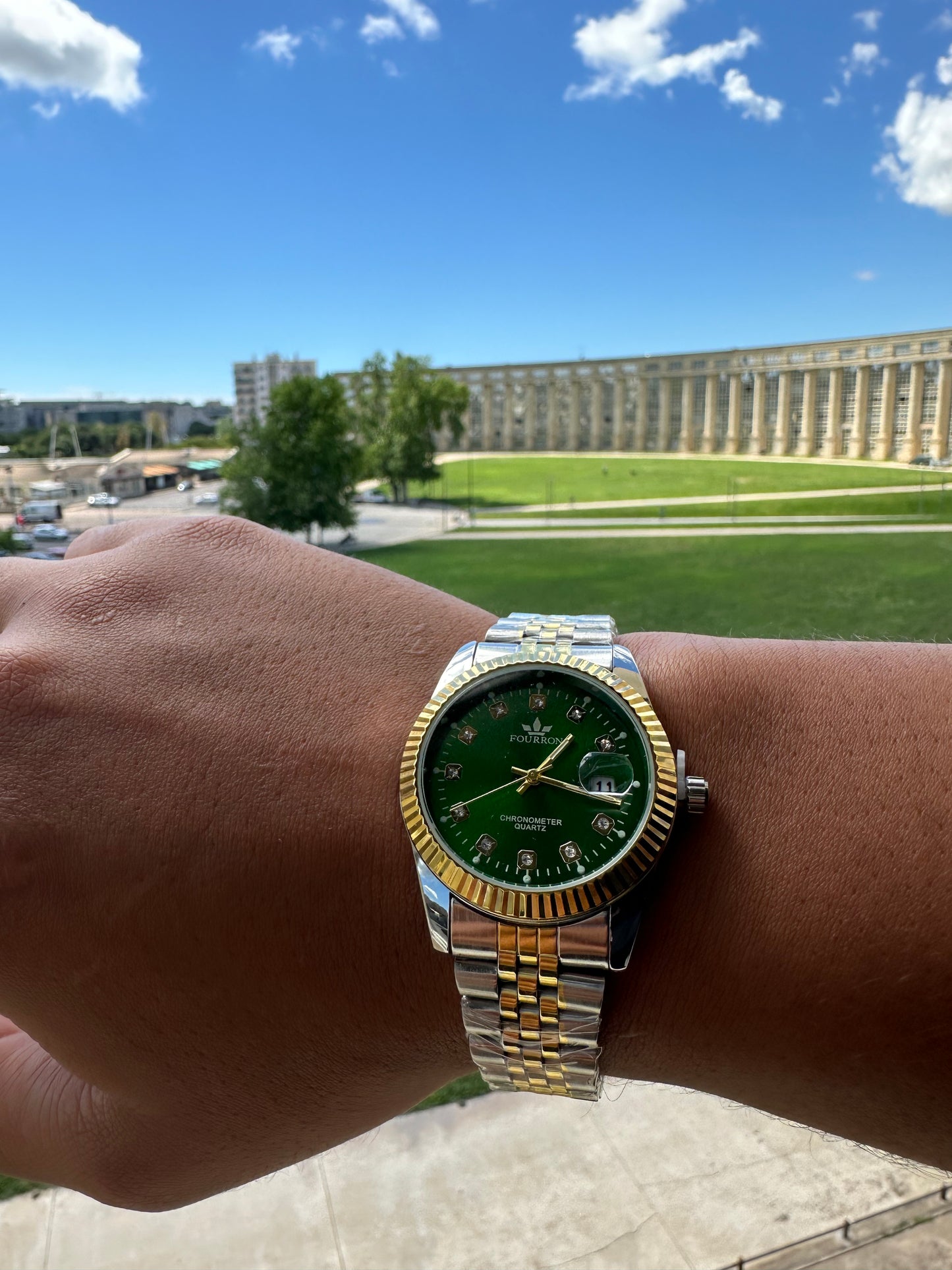 Dial luxe quartz fond vert Hulk